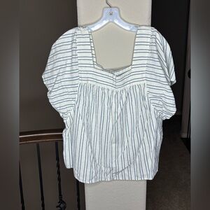 Sonoma Square NeckWhite Top with Navy Vertical Stripes Size XXL 100% Cotton